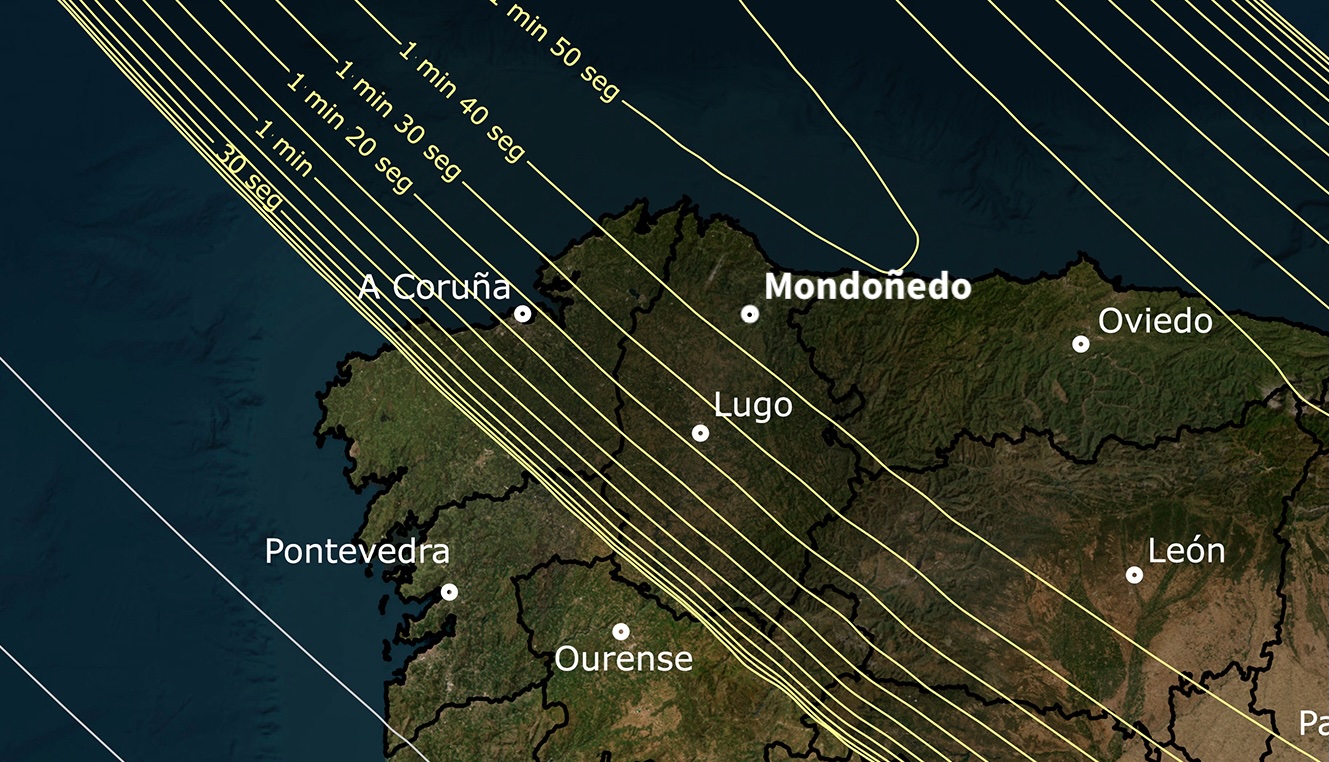 Zonas de visualización del eclipse total de Sol - Fuente: Instituto Geográfico Nacional